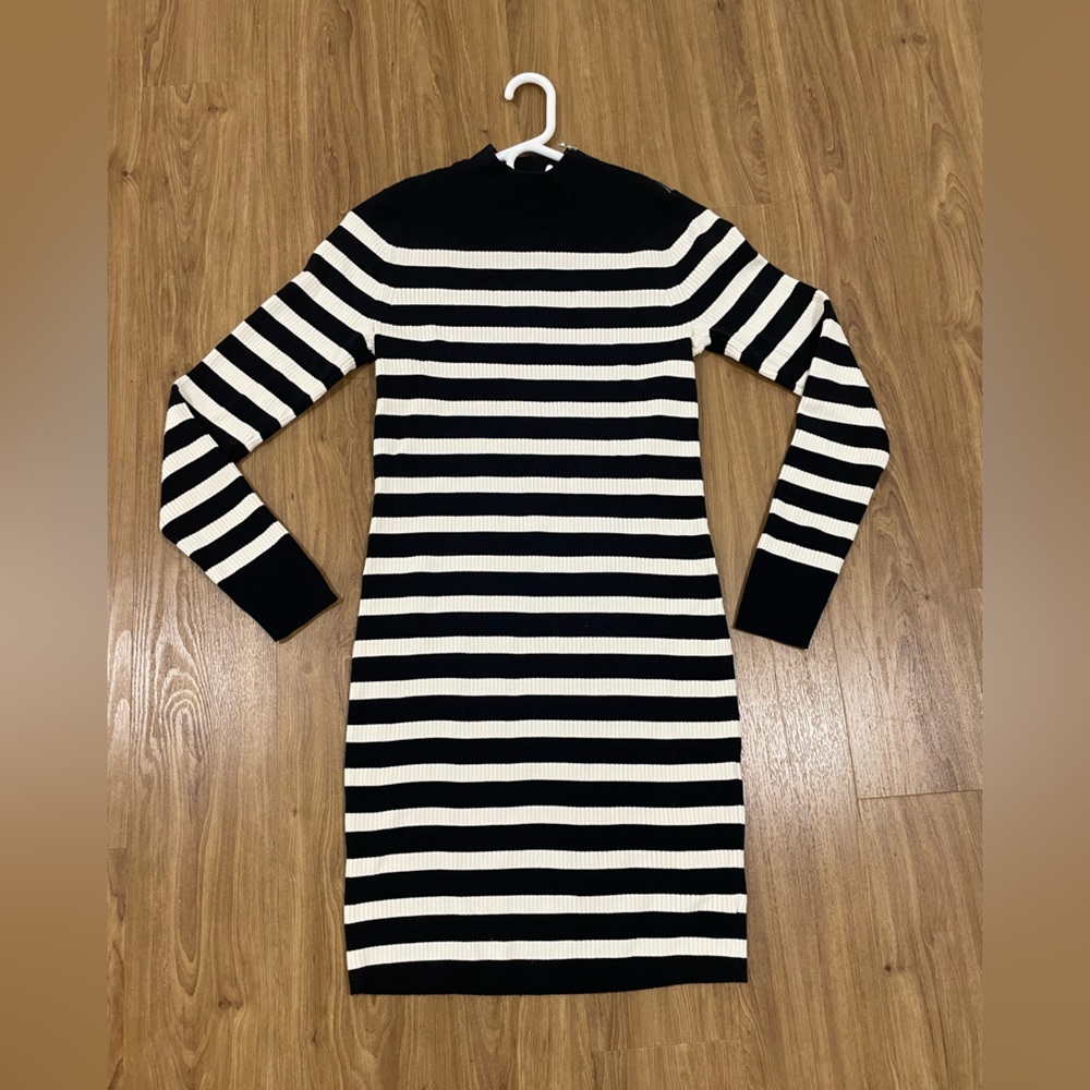 Everlane Black & White Striped Ribbed Sweater Dress, Women’s Large